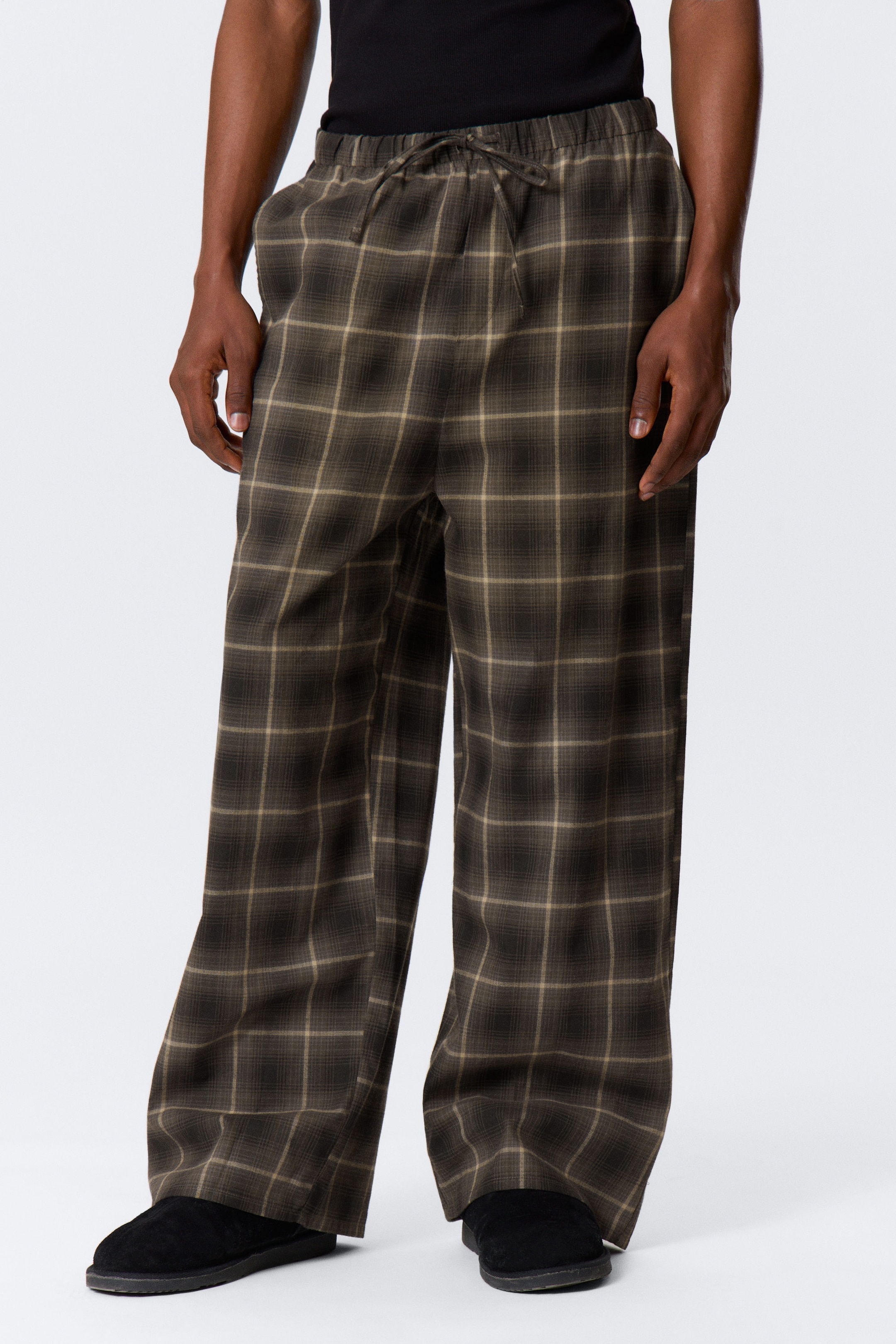 Checked Dark Brown - Relaxed Flannel Pyjama Trousers - 3