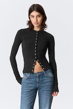 Randig mörkgrå - Slim Long-Sleeved Buttoned Cardigan - 2