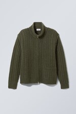 Dark Khaki - Mattias Wool Blend Knit Cardigan - 0