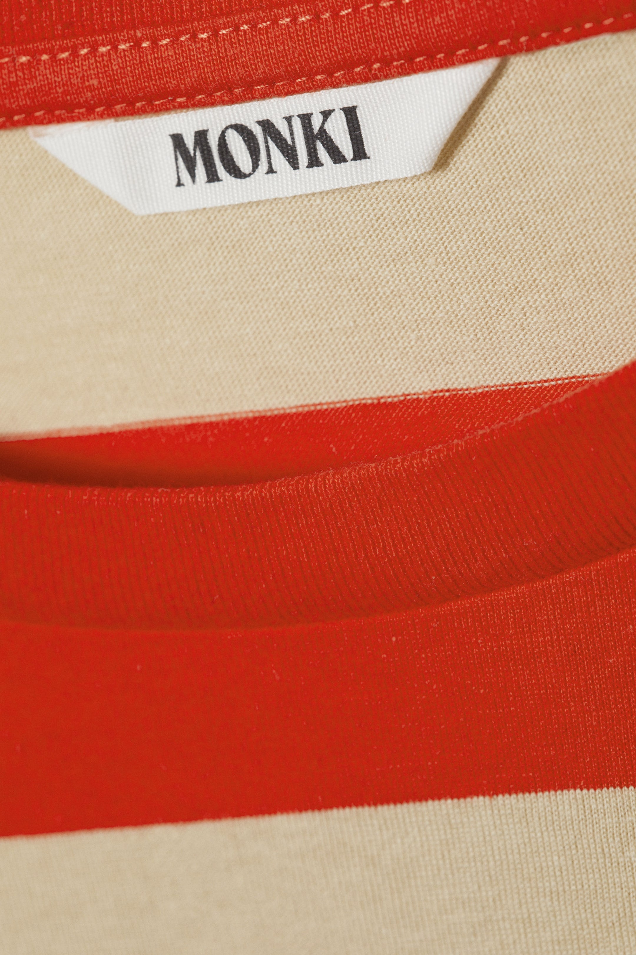 Bright Red & Beige Stripes - Long-Sleeved Cotton T-shirt - 4