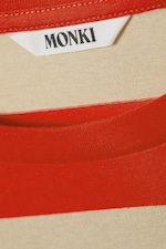 Bright Red & Beige Stripes - Long-Sleeved Cotton T-shirt - 1