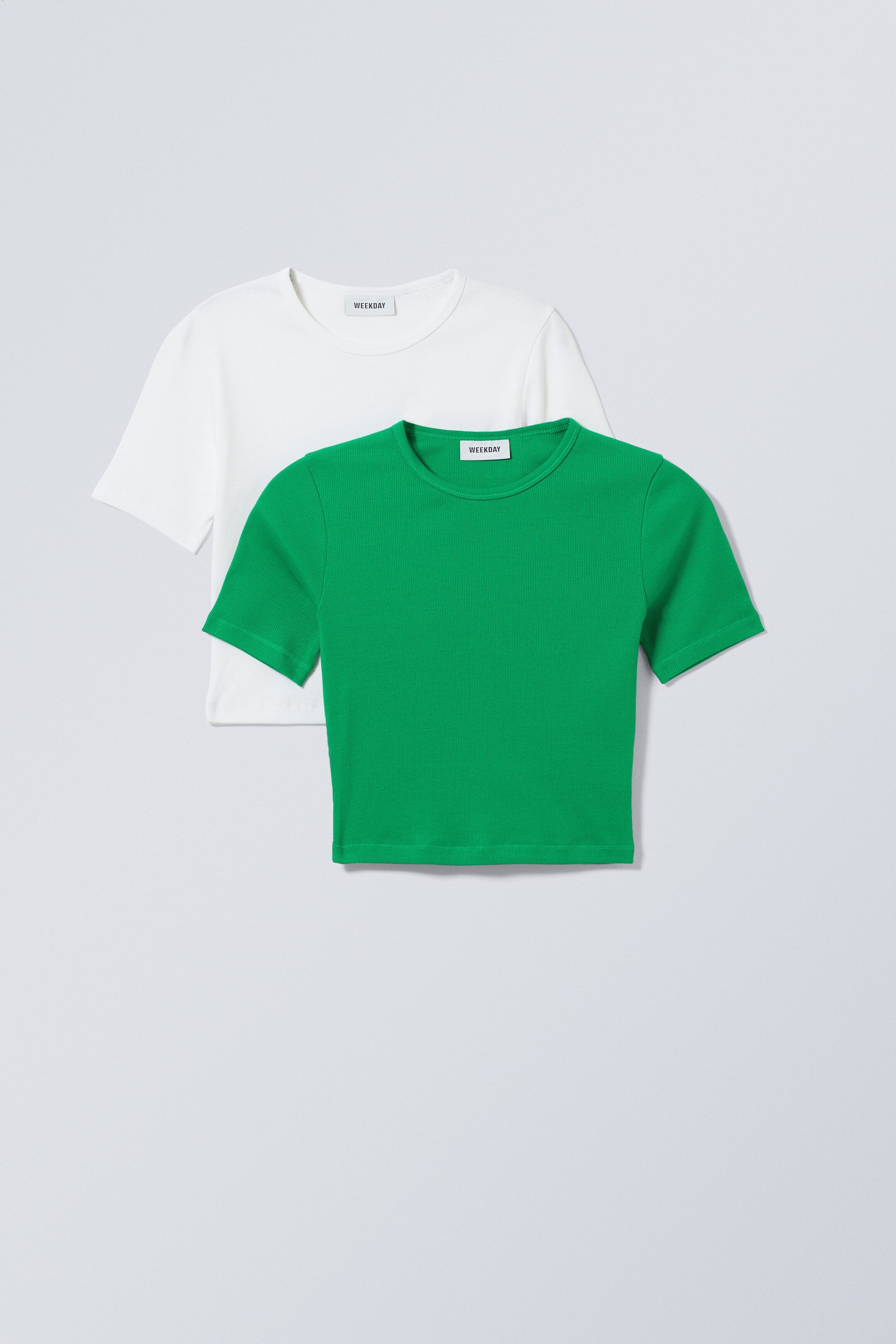 Größeres Bild ansehen: 2er-Pack geripptes Mini-Crop-Top - Grün/Weiß - Ladies | H&M DE 1