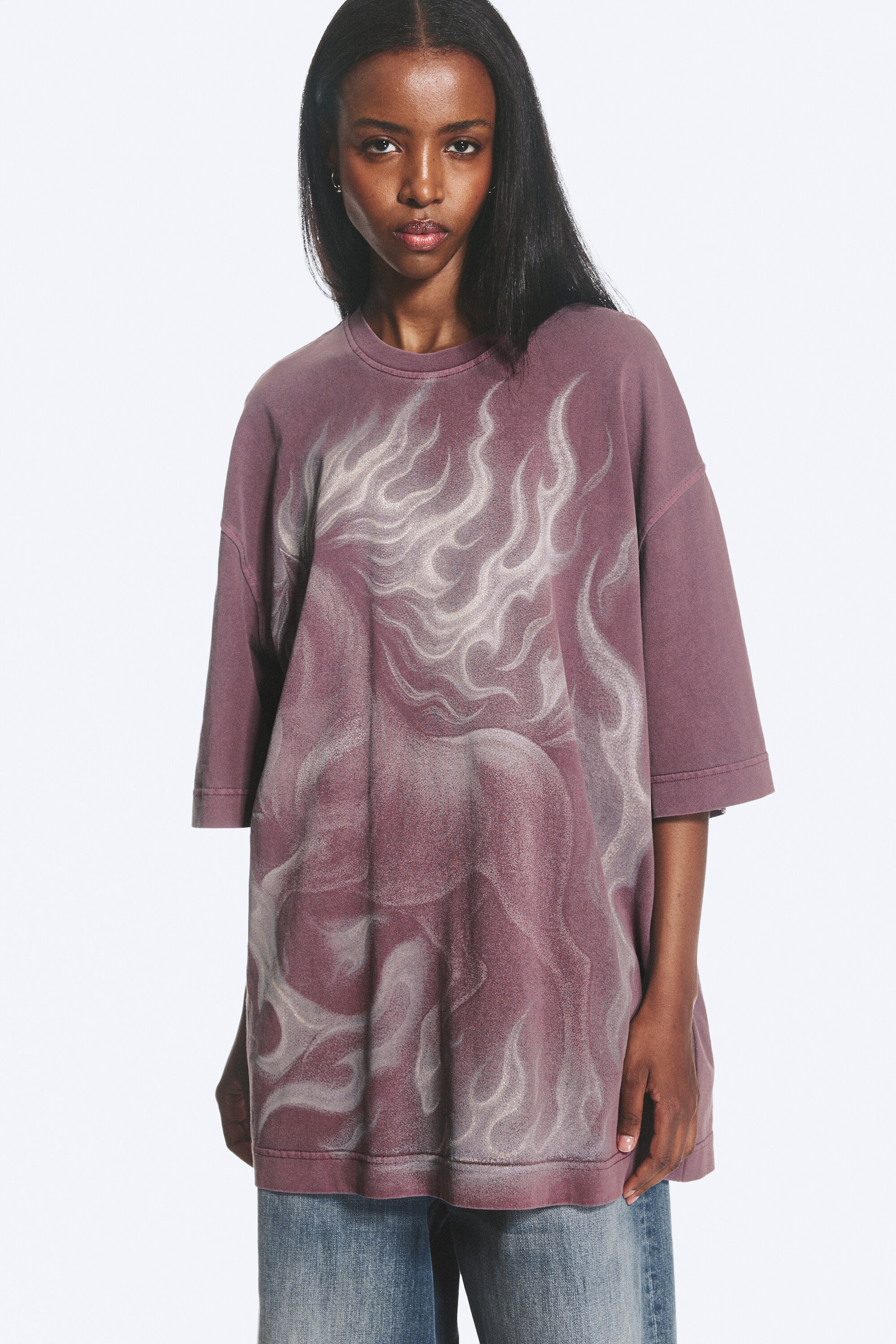 wide oversized printed t-shirt - Dark Lilac | Weekday WW