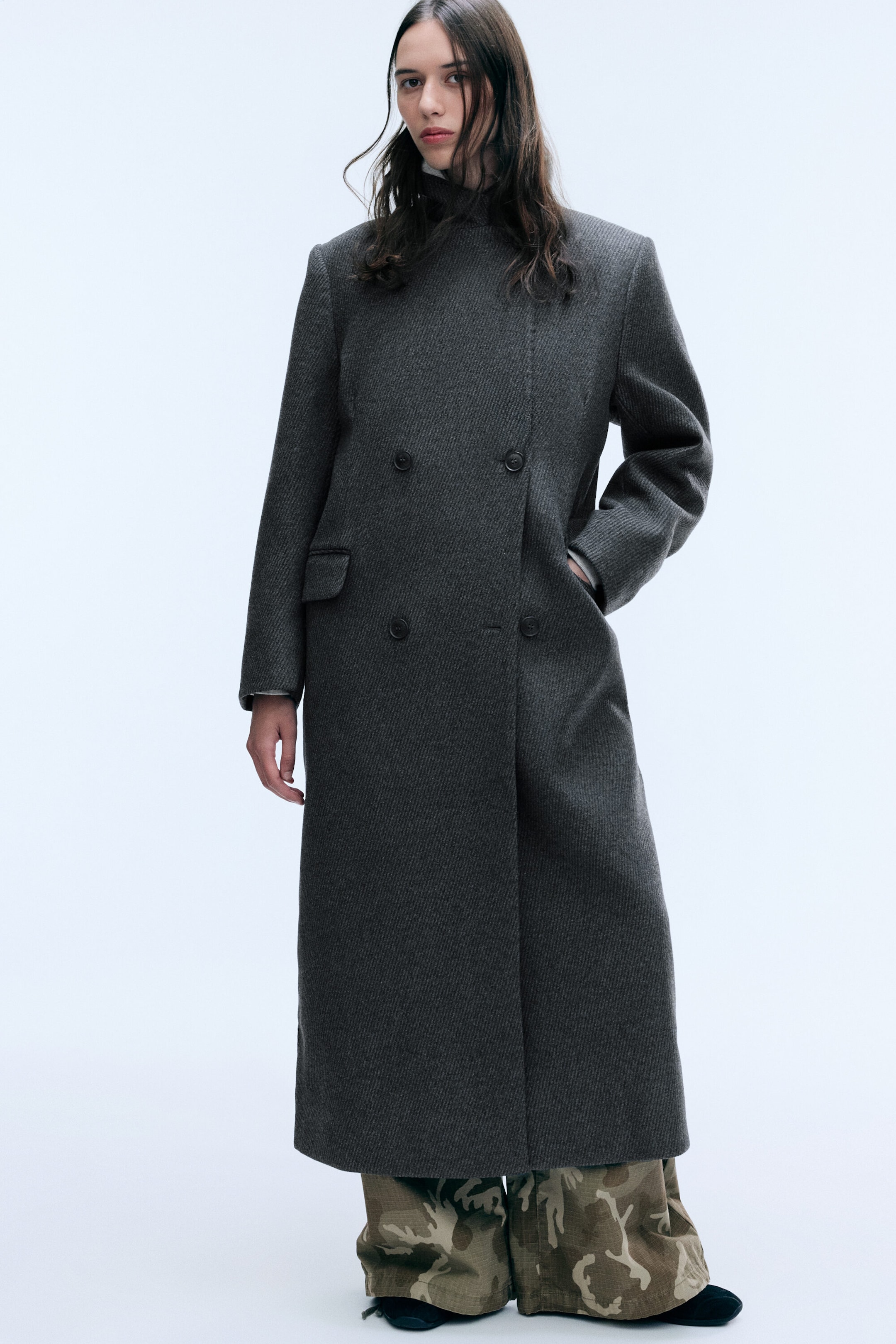 Dark Grey Melange - LOGAN DOUBLE-BREASTED WOOL-BLEND COAT - 3