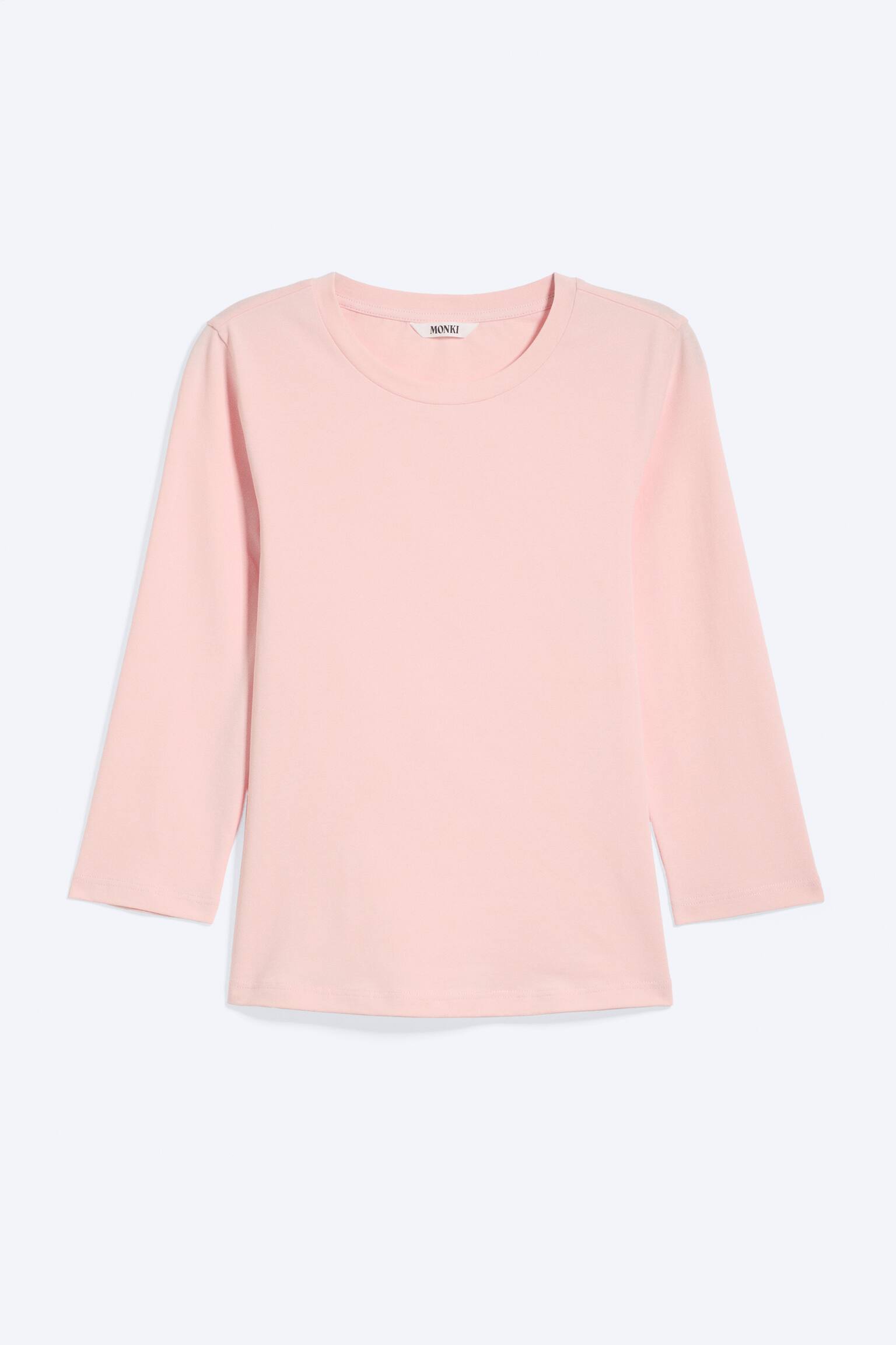 Haut à col rond et manches trois-quarts - Pêche poudré clair/Blanc - 2