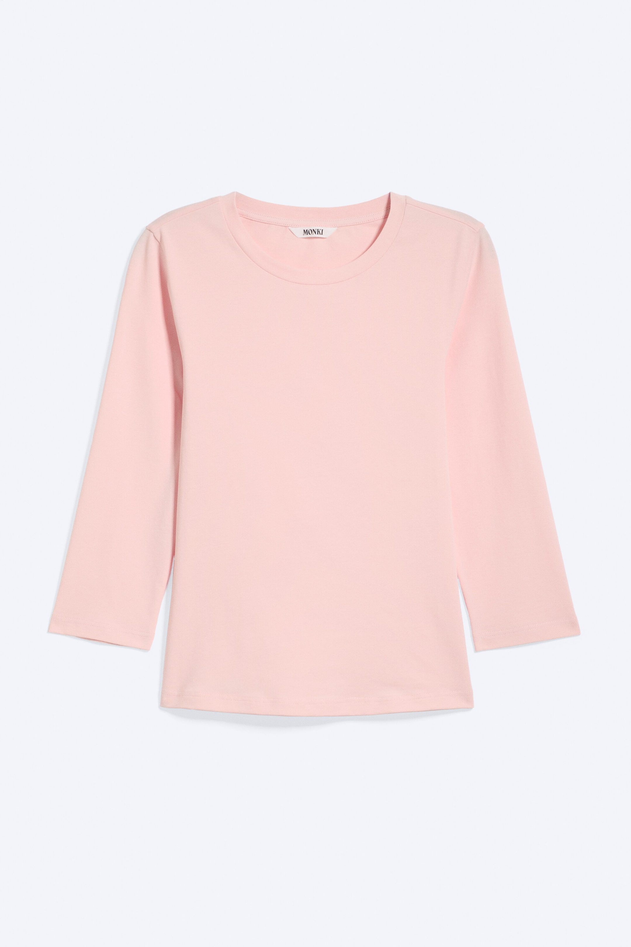 Helles, staubiges Pfirsich - Top mit Rundhalsausschnitt und Dreiviertelärmeln - 0