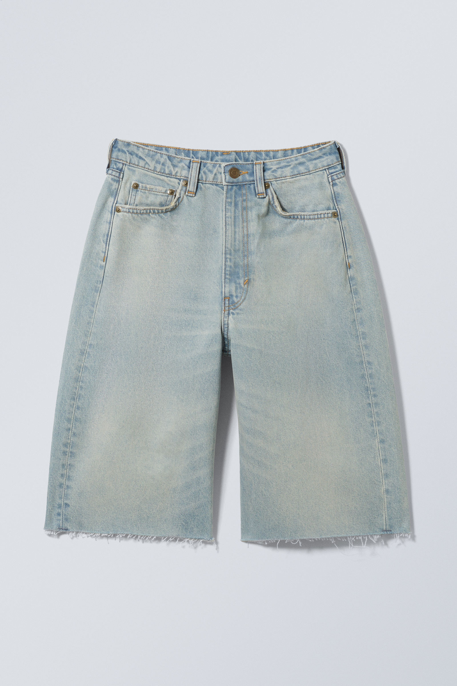 halo curve high waisted wide leg denim shorts - Port Blue