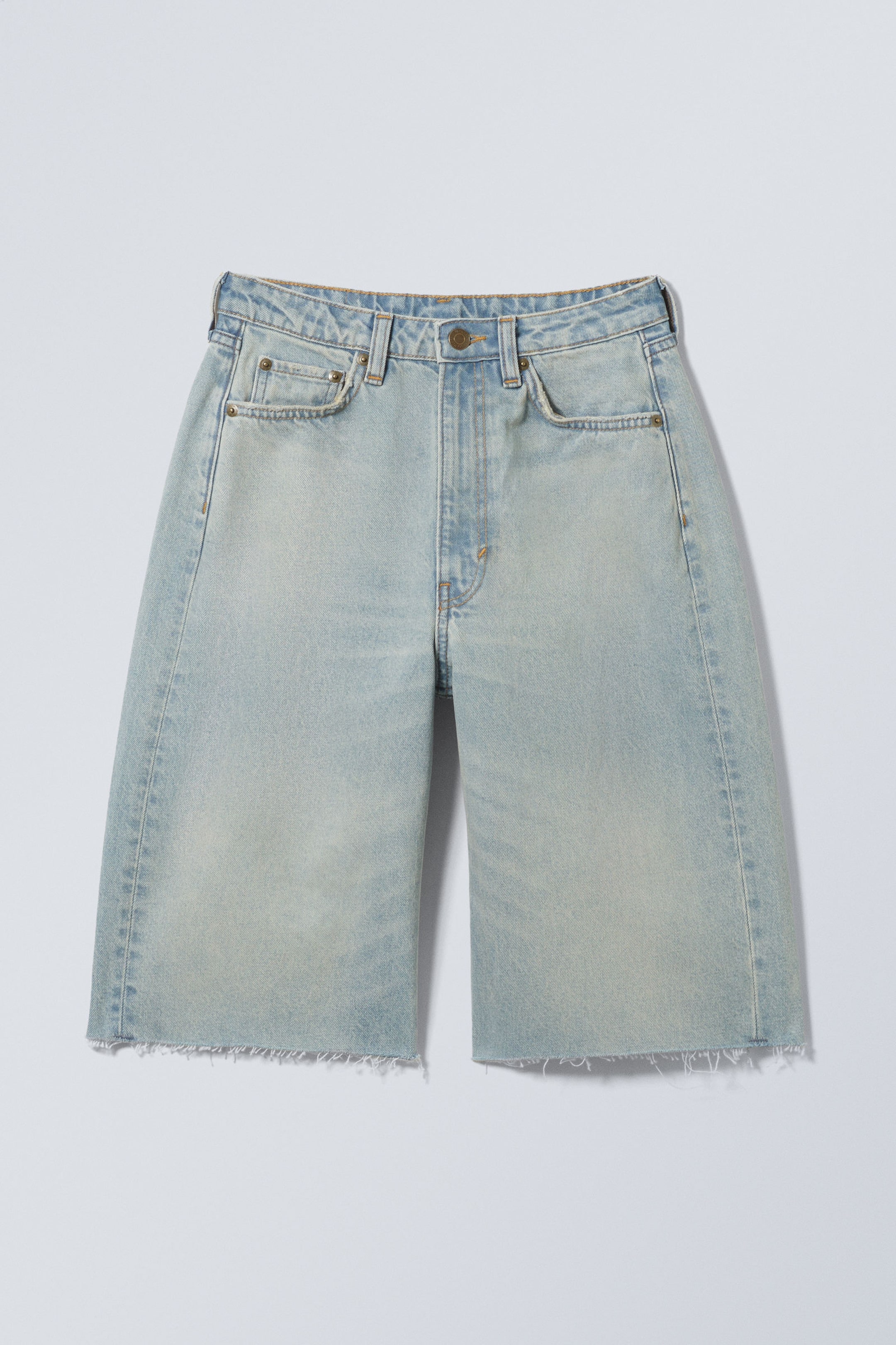 Port Blue - Light Blue - Halo Curve High Waisted Wide Leg Denim Shorts - 4