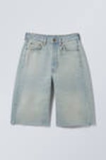 Port Blue - Light Blue - Halo Curve High Waisted Wide Leg Denim Shorts - 4