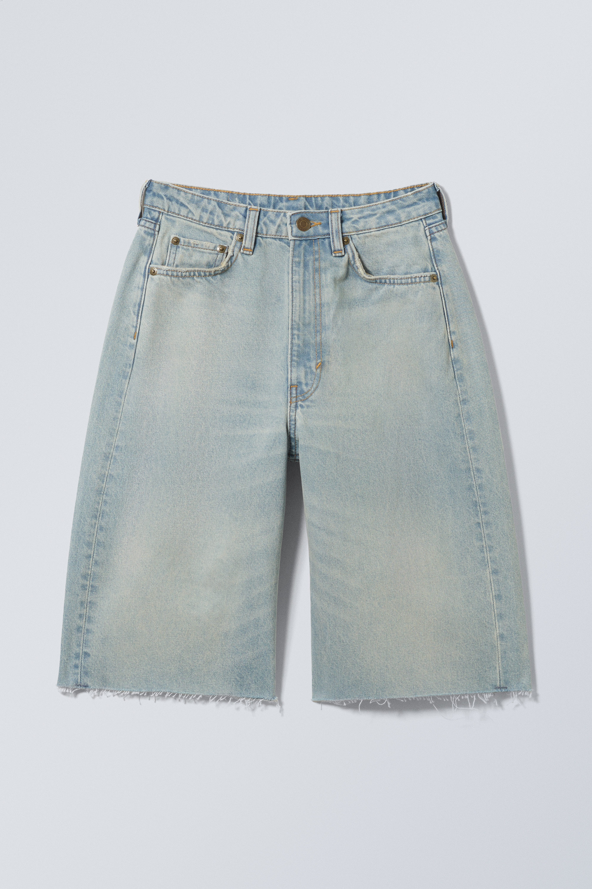 peggy low waist loose baggy leg denim shorts - Mid Blue - Medium