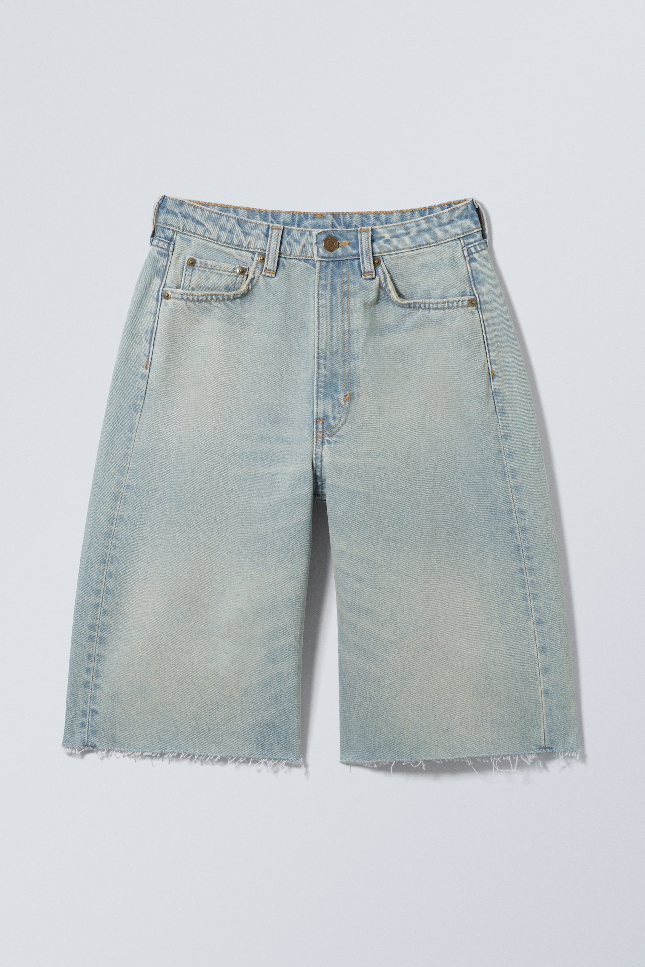 Port Blue - Light Blue - Curve High Waisted Wide Leg Denim Shorts - 1