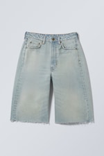 Port Blue - Ljusblå - Curve High Waisted Wide Leg Denim Shorts - 0