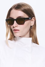 Black - Brown Lenses - Bold Rectangular Frame Unisex Sunglasses - 1