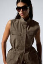 Dark Mole - Sleeveless Loose Fit Utility Vest - 0