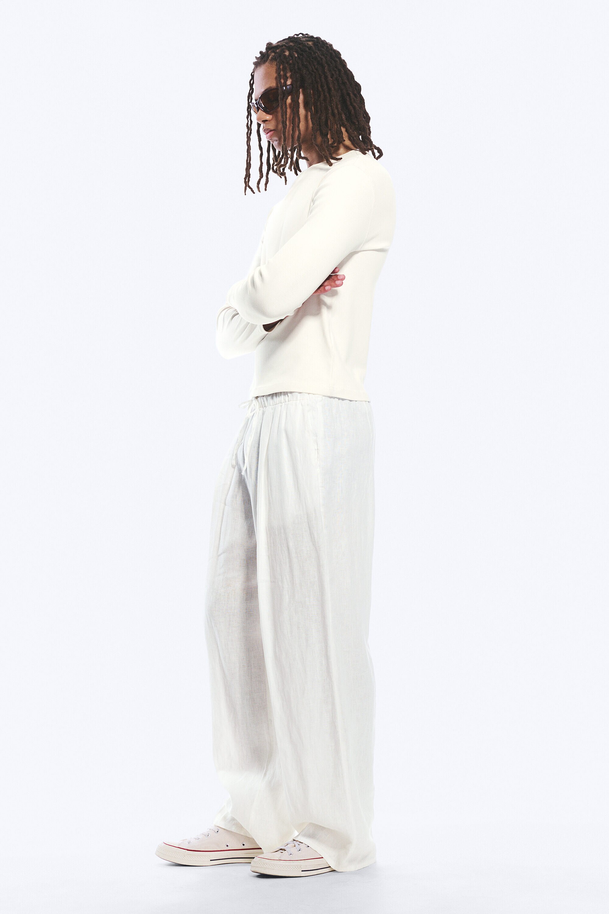 SUNSEA LINEN WIDE STRAIGHT PANT ホワイト 2 adler loose fit straight linen blend trousers - White | Weekday WW