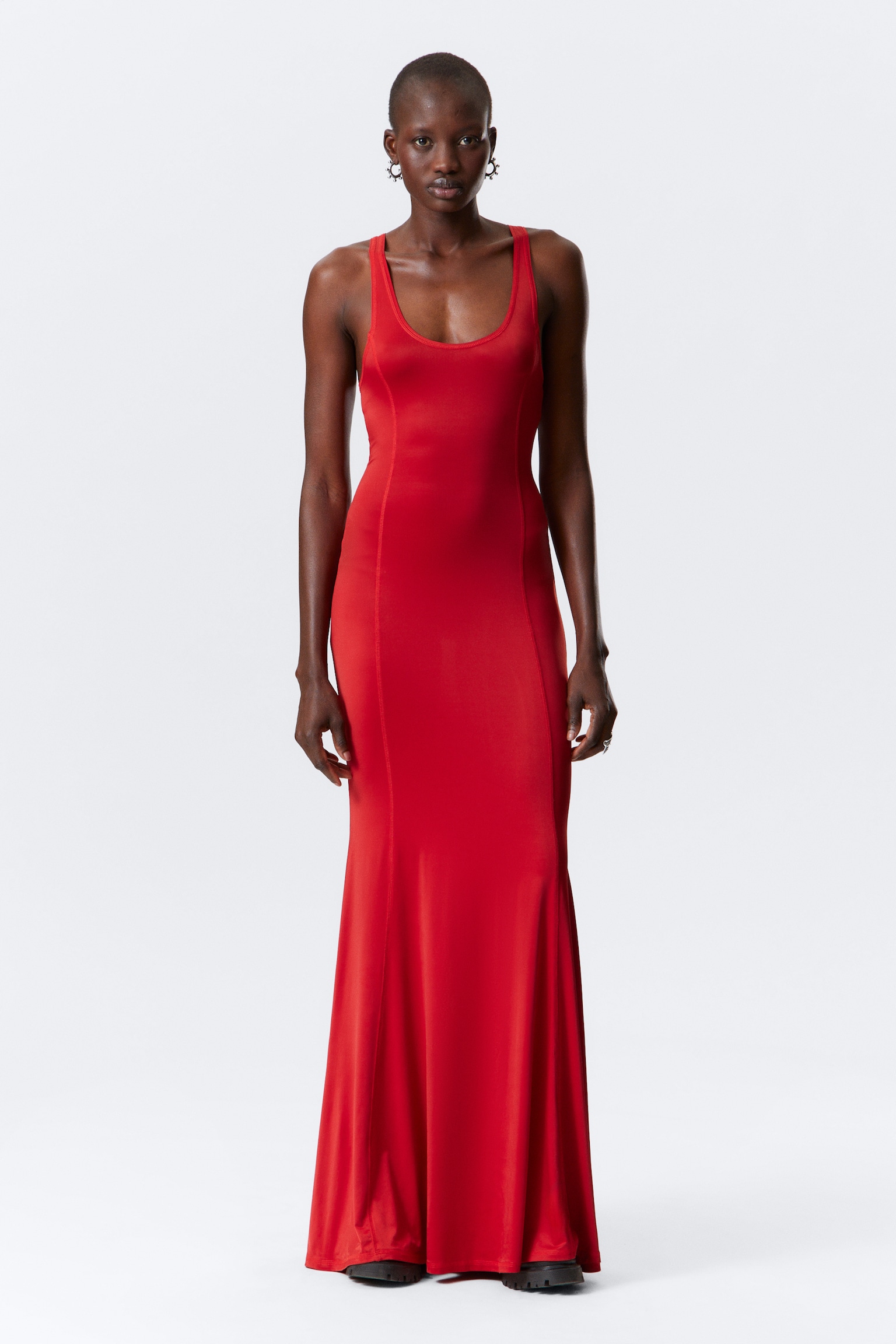 Sporty Fit-and-Flare Maxi Dress - Red/Black