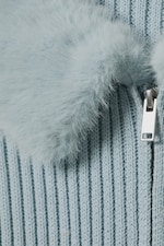 Light Dusty Blue - Slim Faux Fur Trim Zip Cardigan - 4