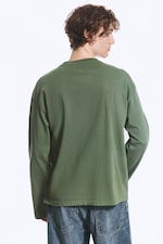 Vit & Grön-randig - Långärmad T-shirt med lös boxig passform - 2