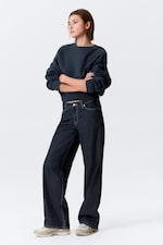 Blue Rinse - Dark Blue - Ample Low Rise Loose Wide Leg Jeans - 0