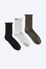 Zwart/grijs/donker kakigroen - 3-pack sokken met rucheranden - 0