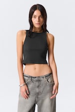 Dark Grey - Cropped Ribbed Cotton Tank - 0