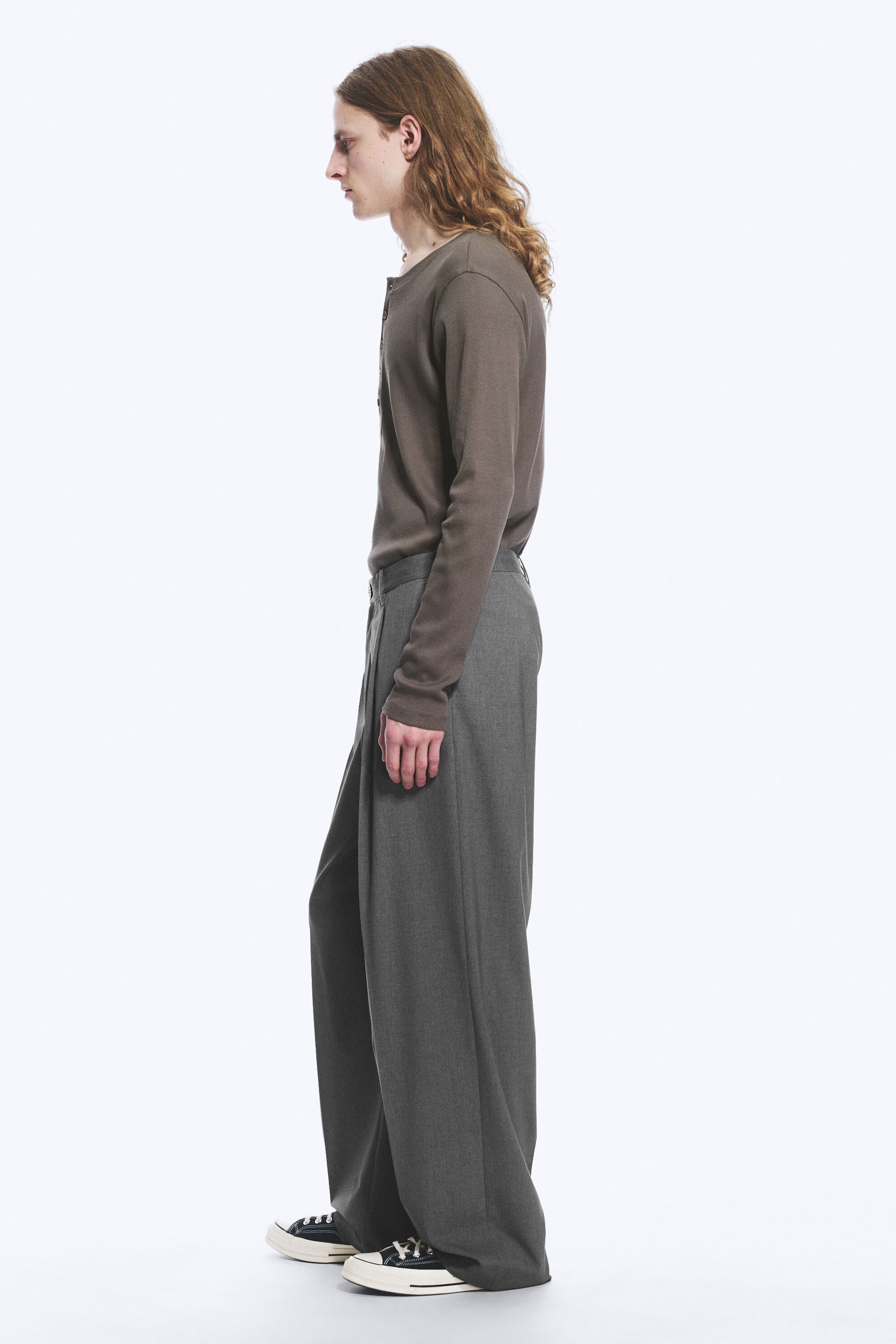 Dark Grey Melange - Uno Loose Suit Trousers - 2