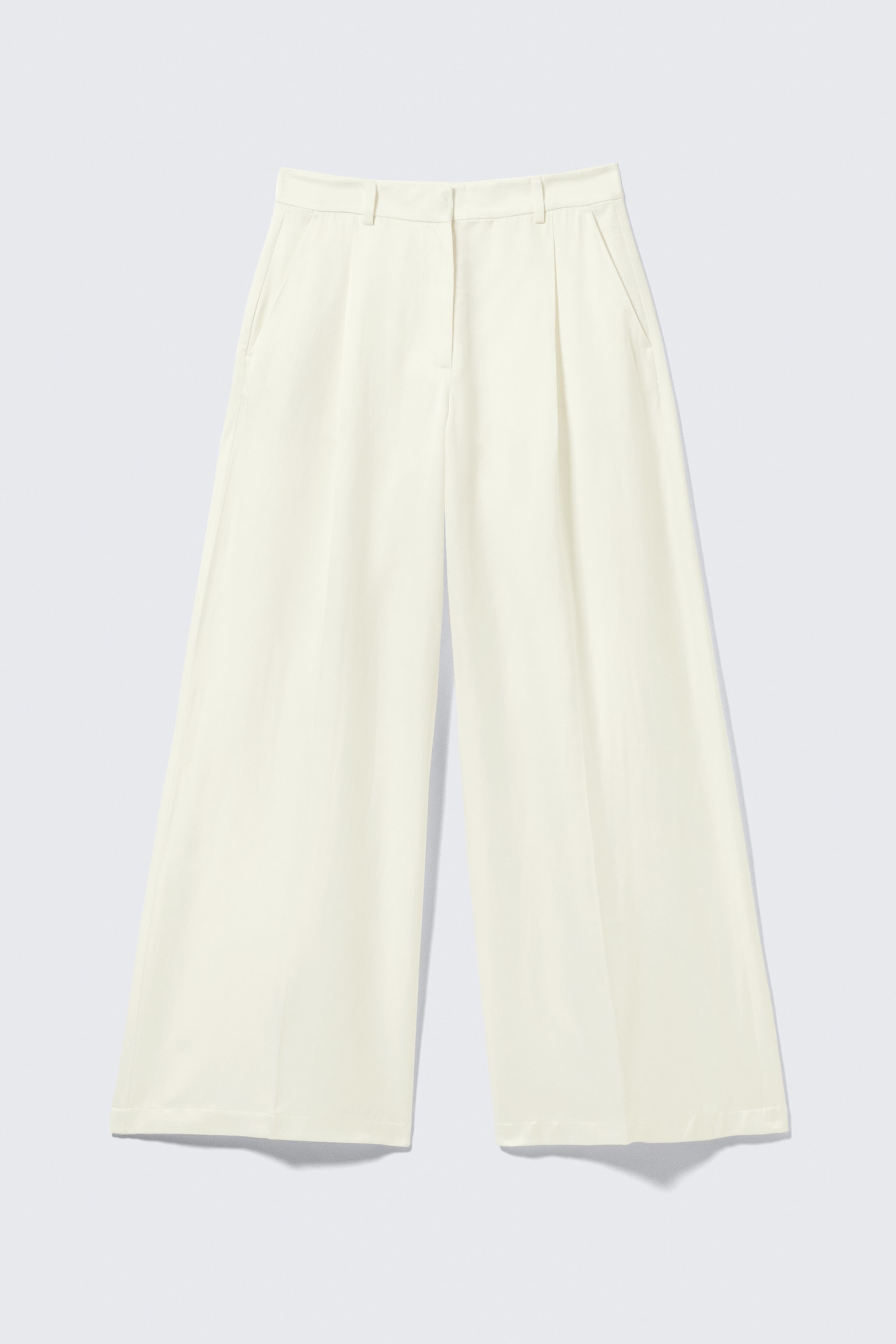 High Waisted Wide Leg Satin Trousers - Biały - 2
