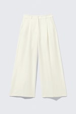 White - High Waisted Wide Leg Satin Trousers - 0