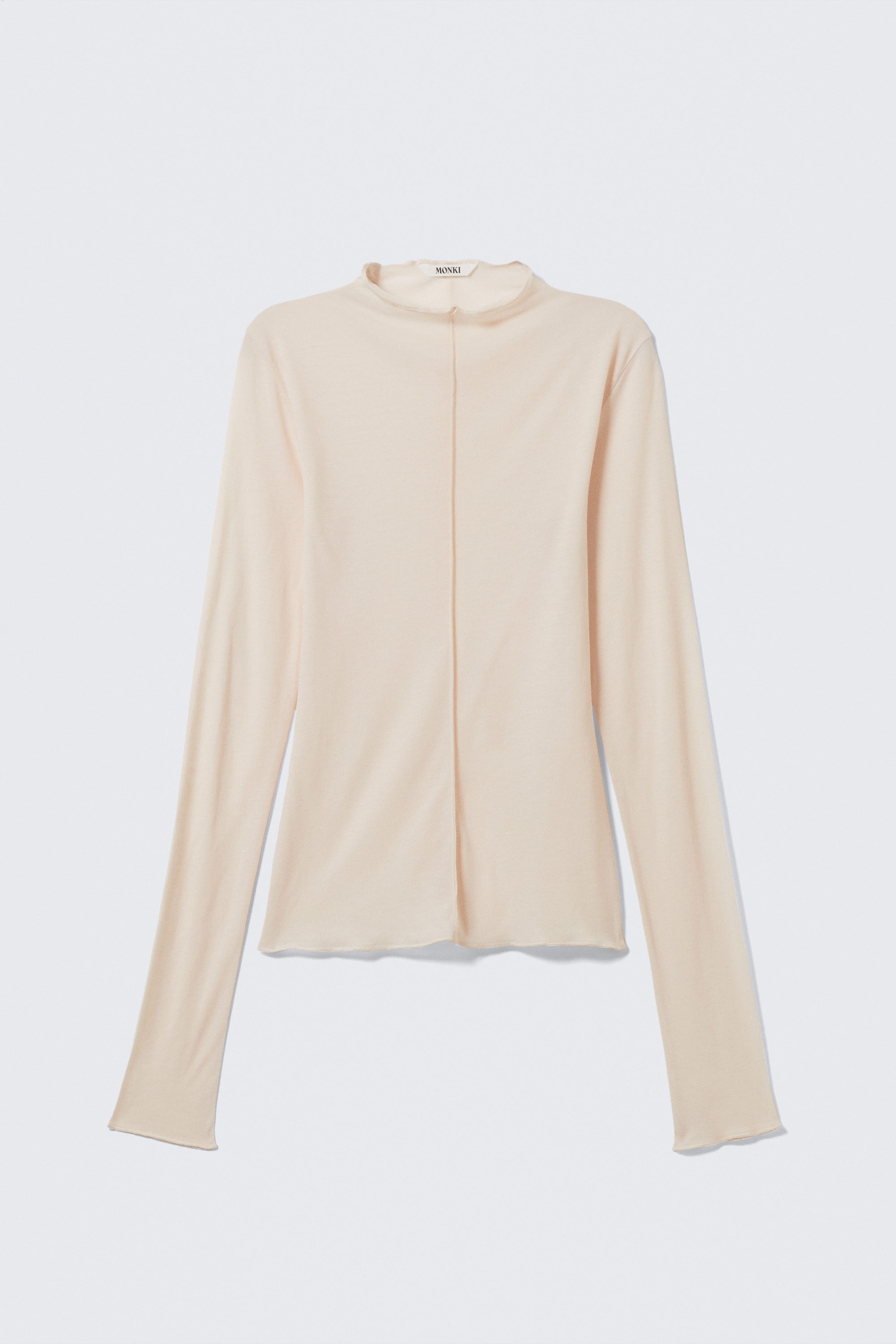 Beige - Smal långärmad topp med mock-neck - 1