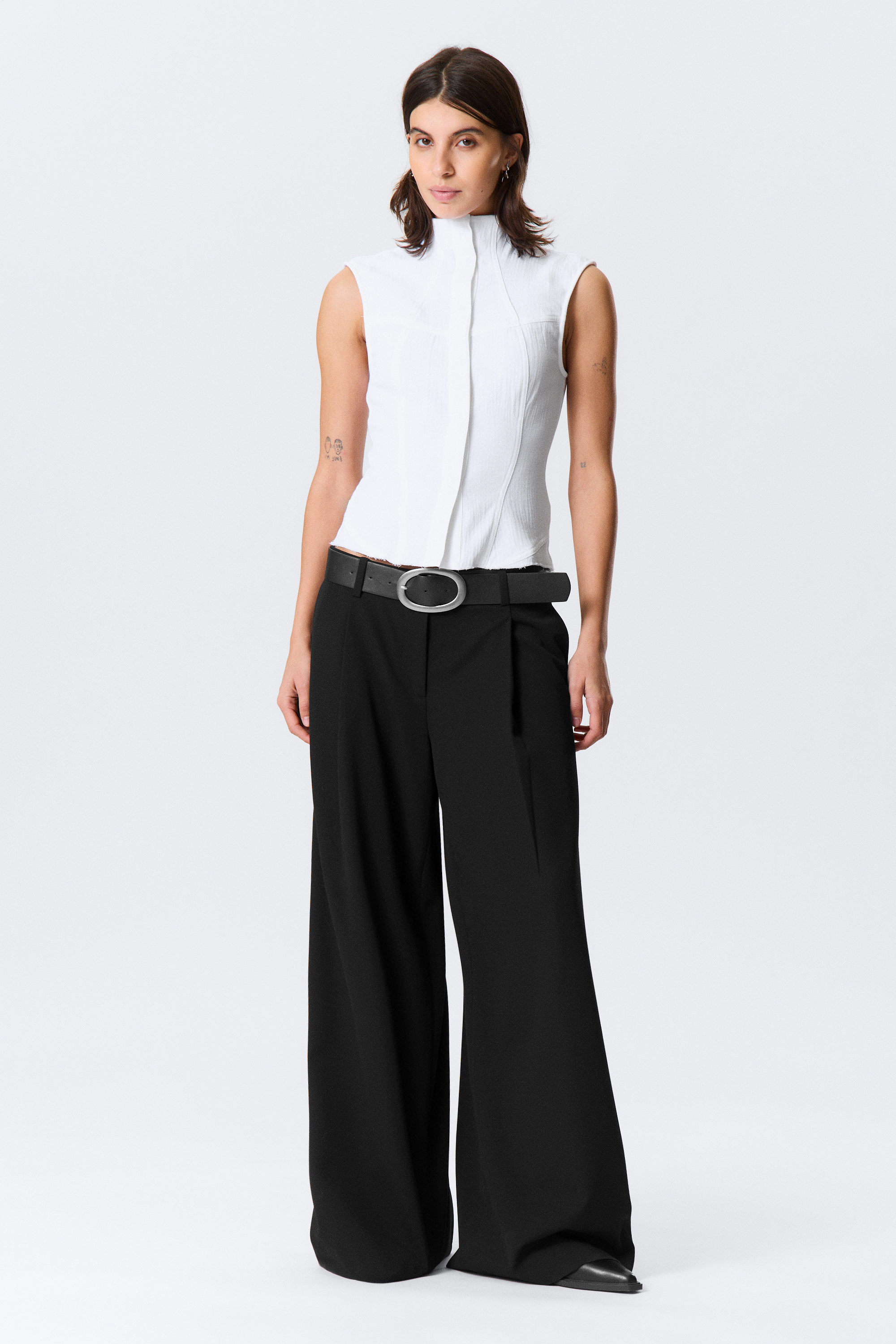 Vit - Ärmlös strukturerad twill-topp - 2