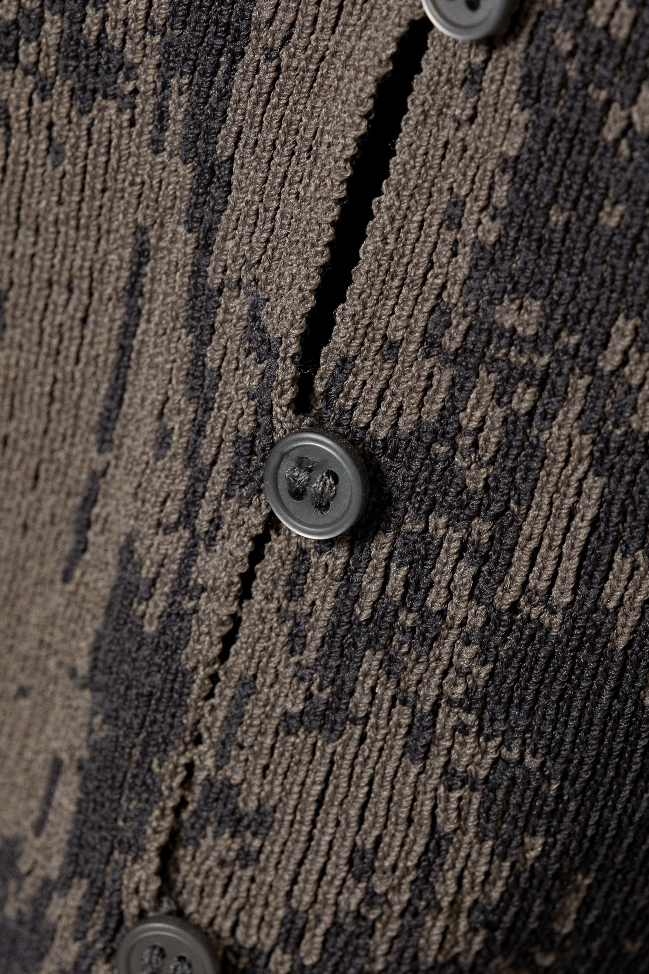 Black Patterned - Tight Jacquard Knit Cardigan - 2