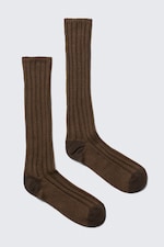 Marron foncé chiné - Chaussettes côtelées épaisses mi-hautes - 0