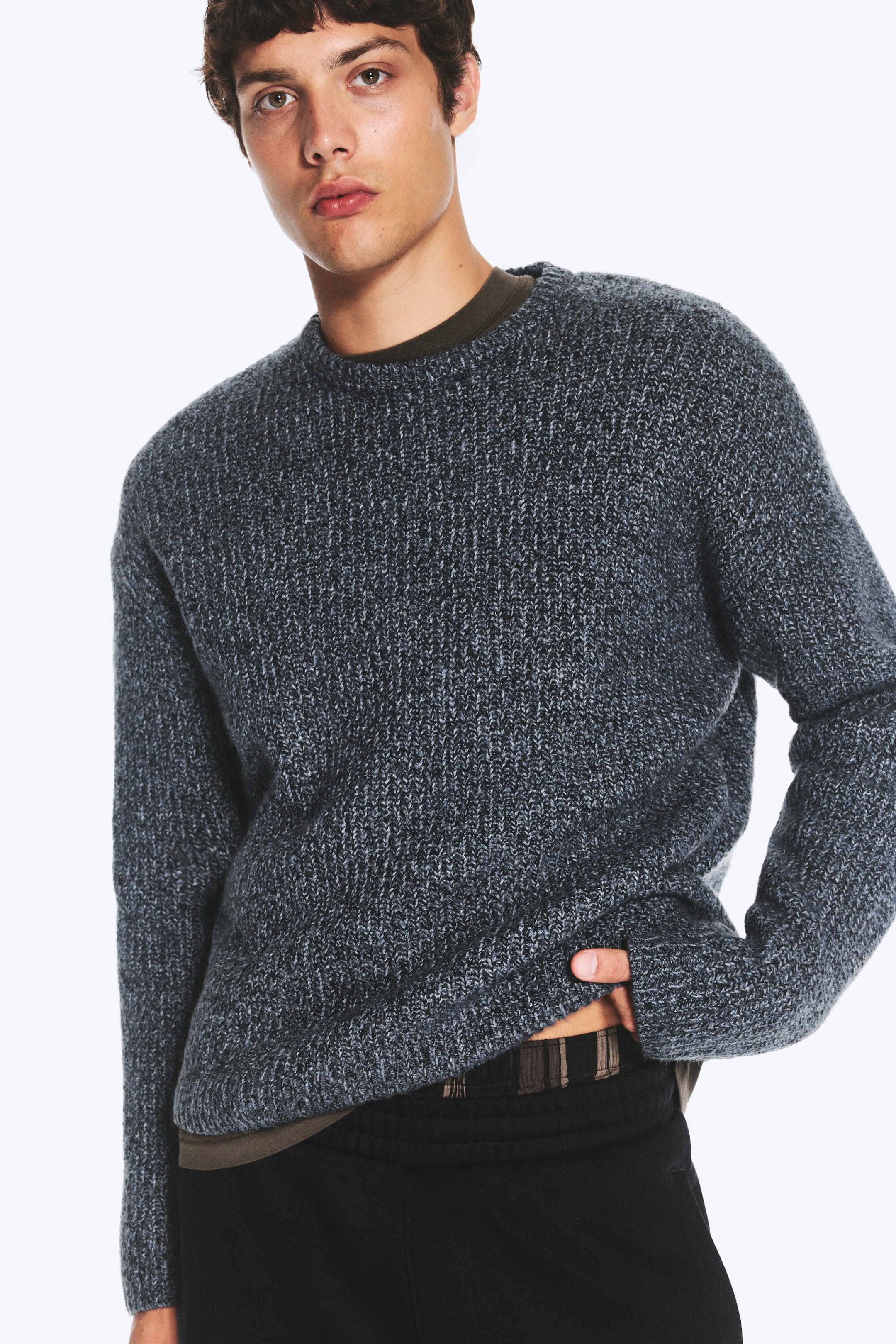 Dark Blue - Chunky knit relaxed sweater - 1