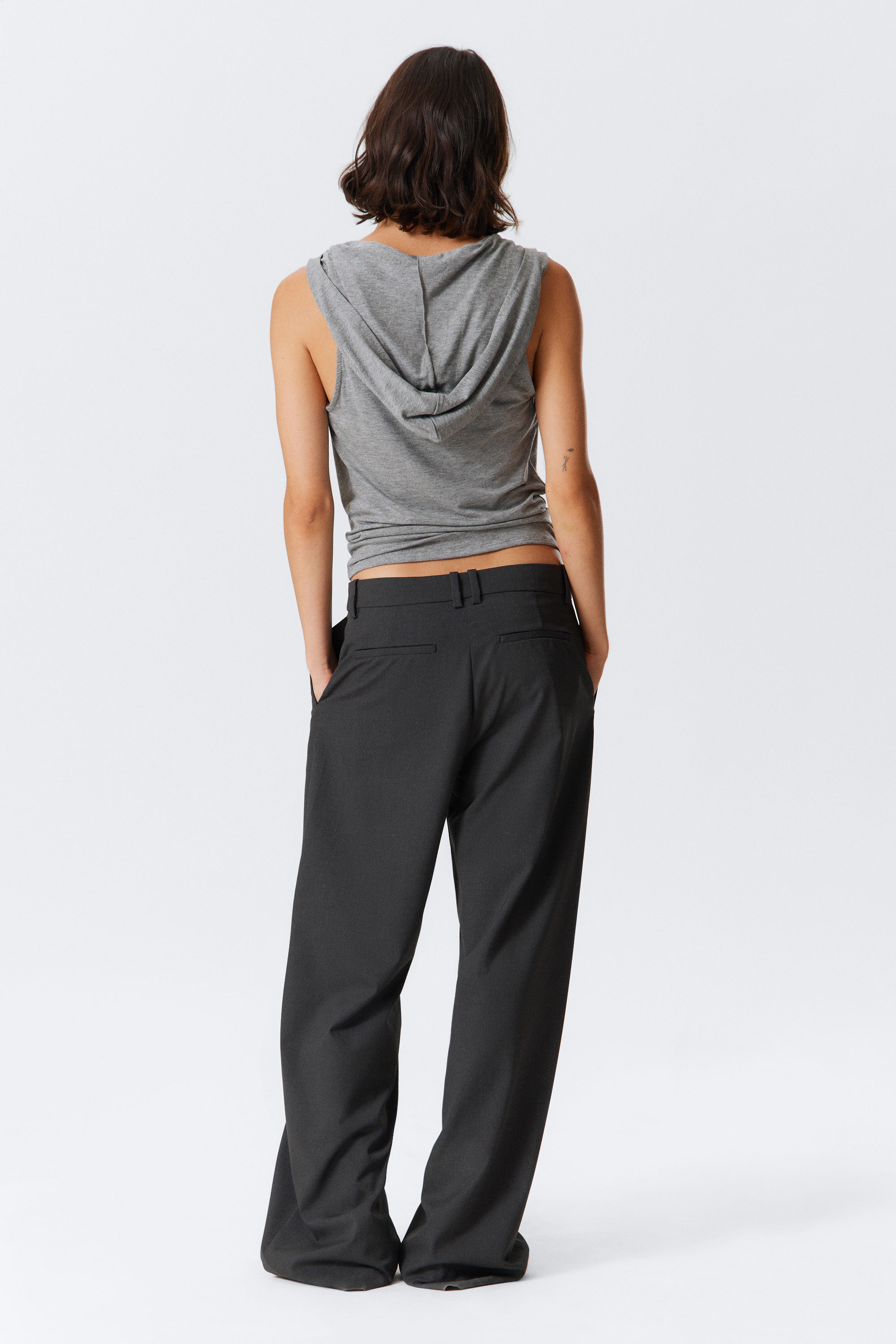 Dark Grey Melange - Low-Waisted Loose Fit Suit Trousers - 3