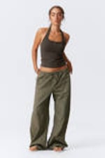 Khaki - Verwaschene Ripstop Hose mit lockerer Passform - 0