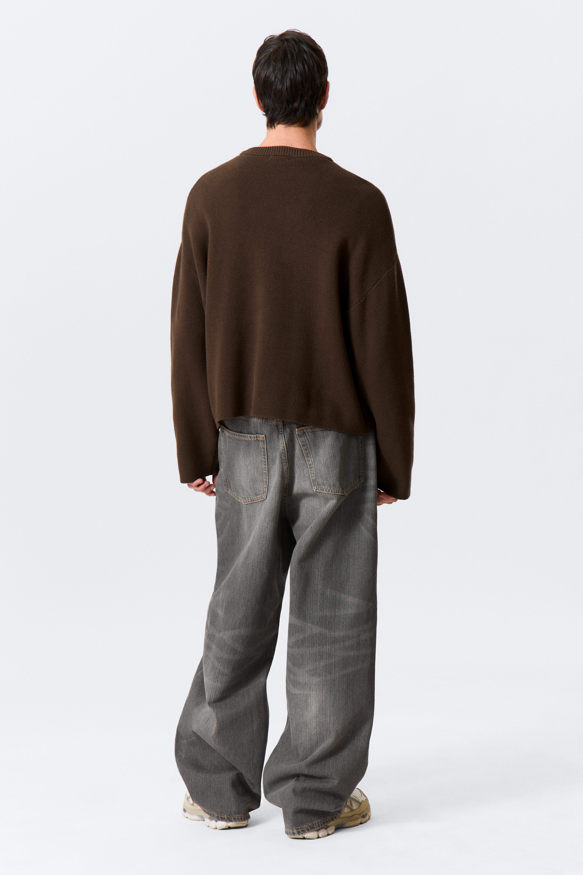 Dark Brown - Boxy Knitted Cotton Sweater - 3