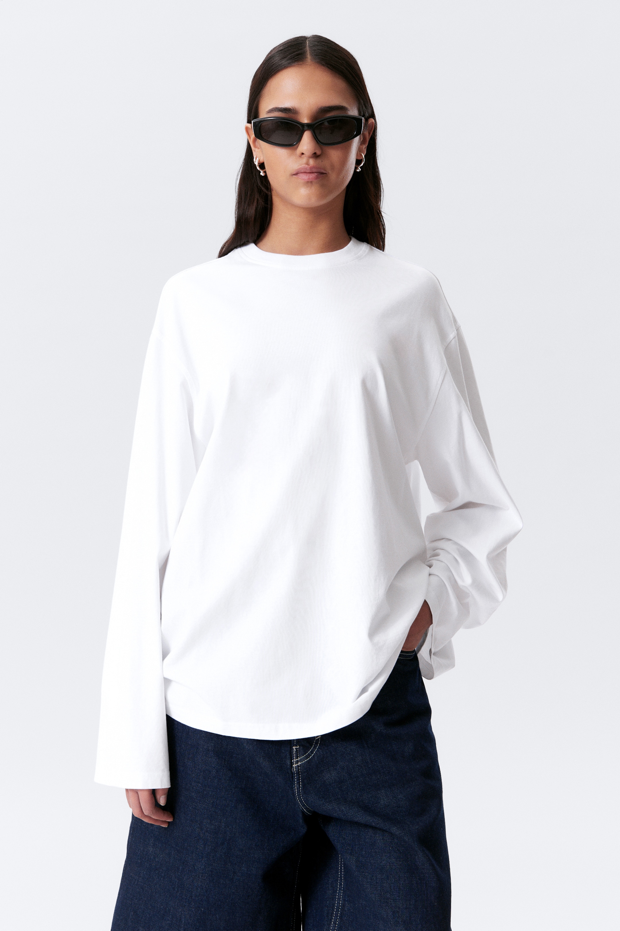 Agrandir l'image: T-shirt à manches longues oversize - Blanc - FEMME | H&M FR 1