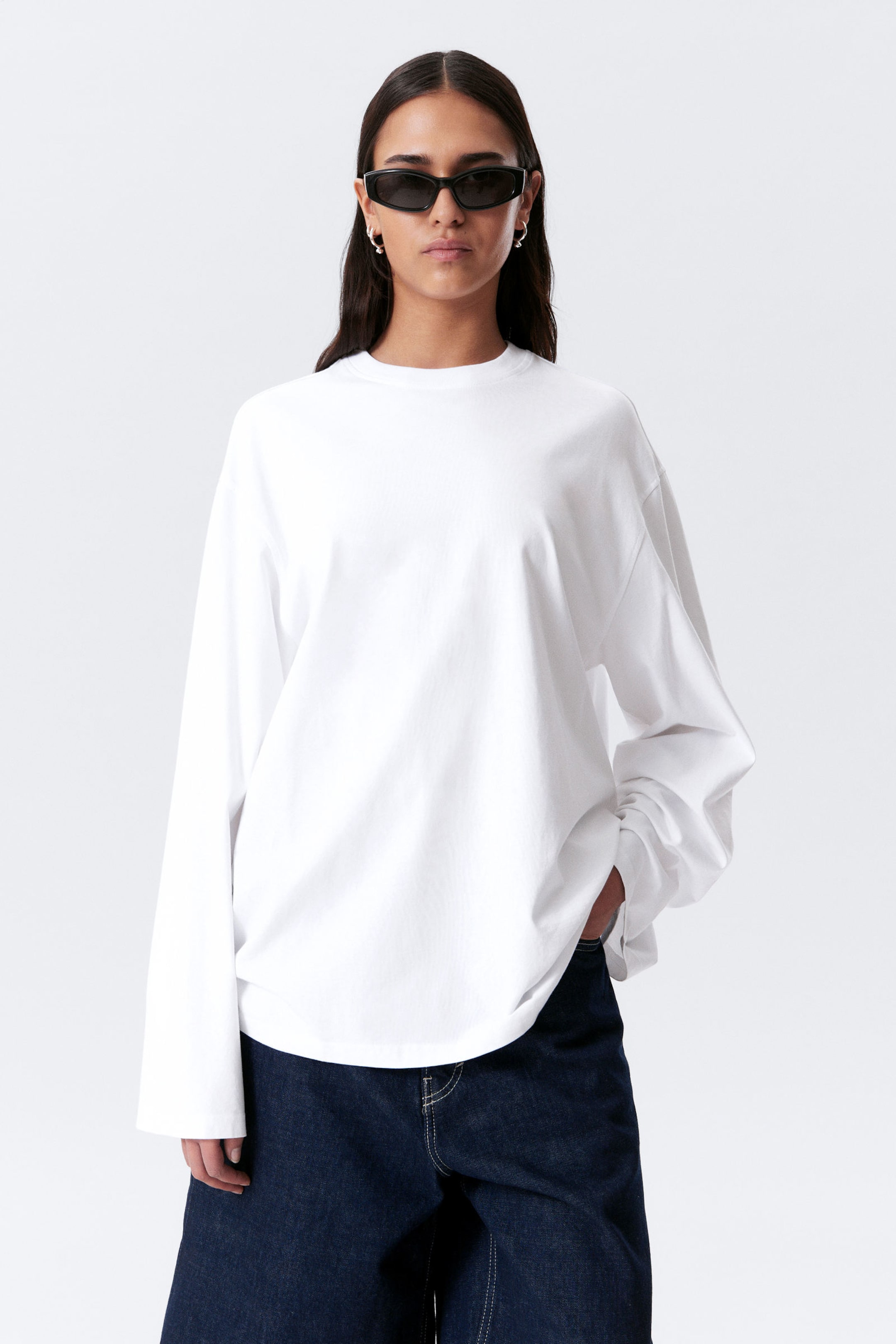 #FFFFFF - Oversized Long Sleeve T-shirt - 1