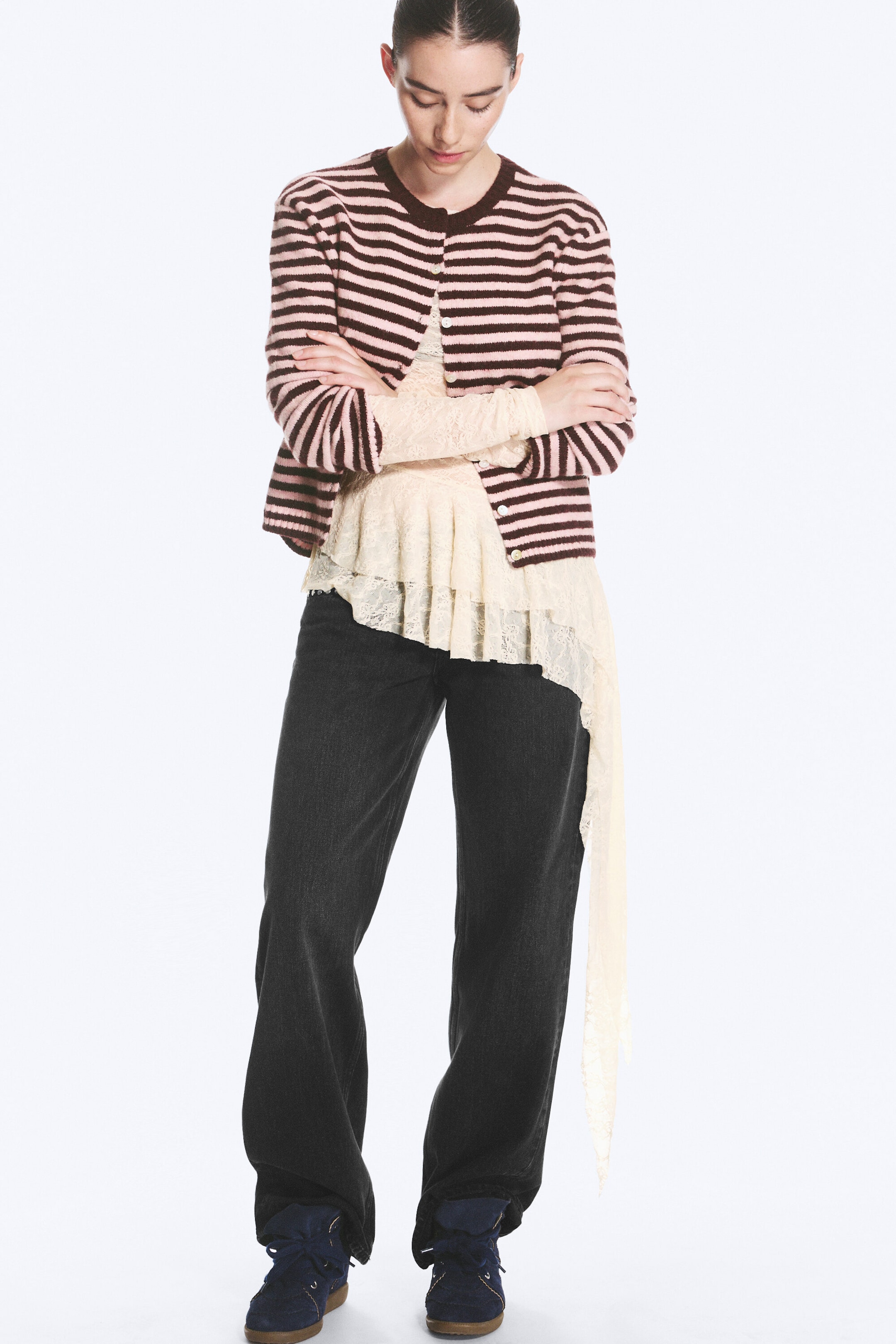 Striped Pink/Burgundy - Striped cardigan - 1