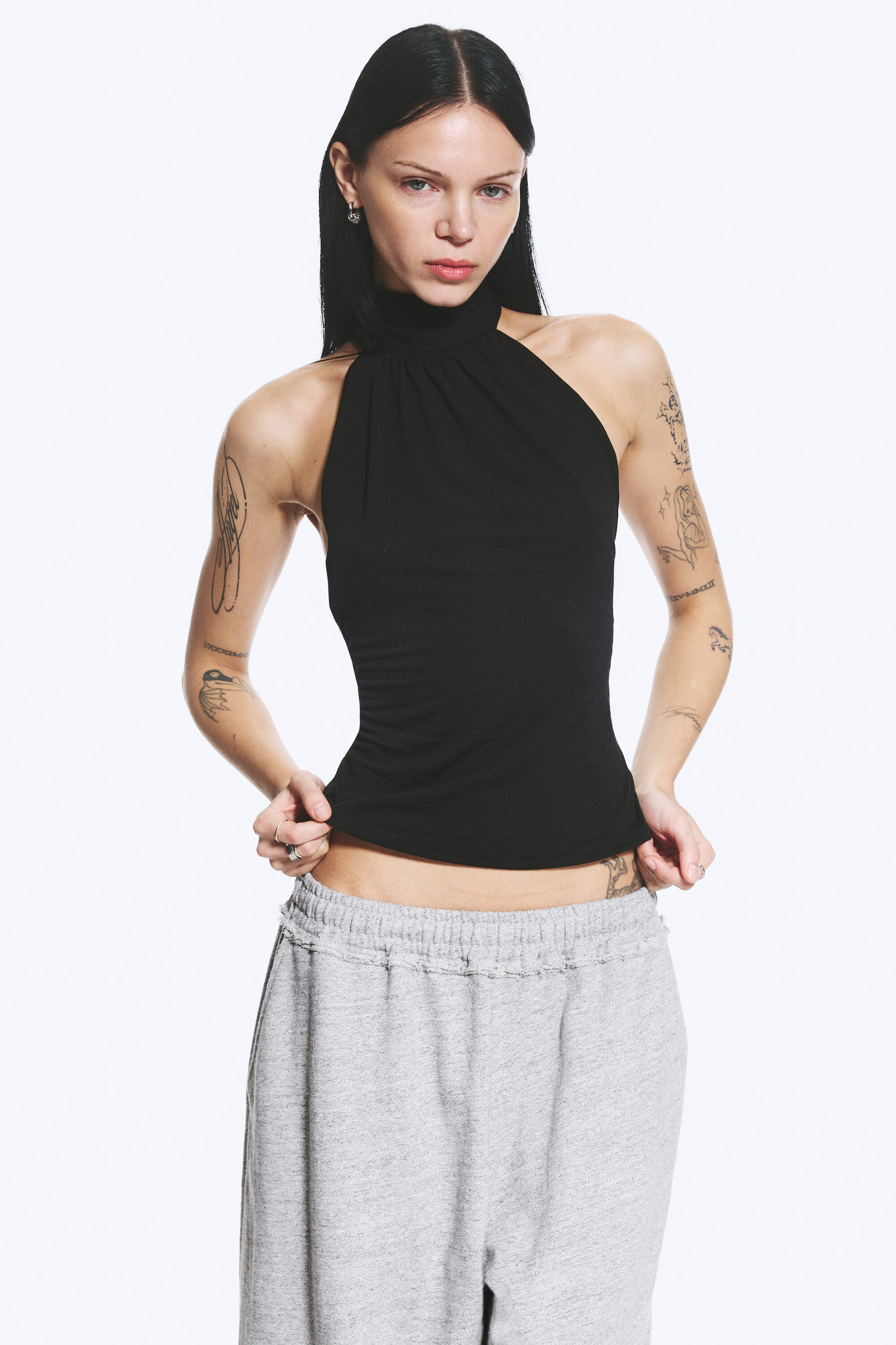 strappy boat-neck jersey tank top - Black | Weekday GB