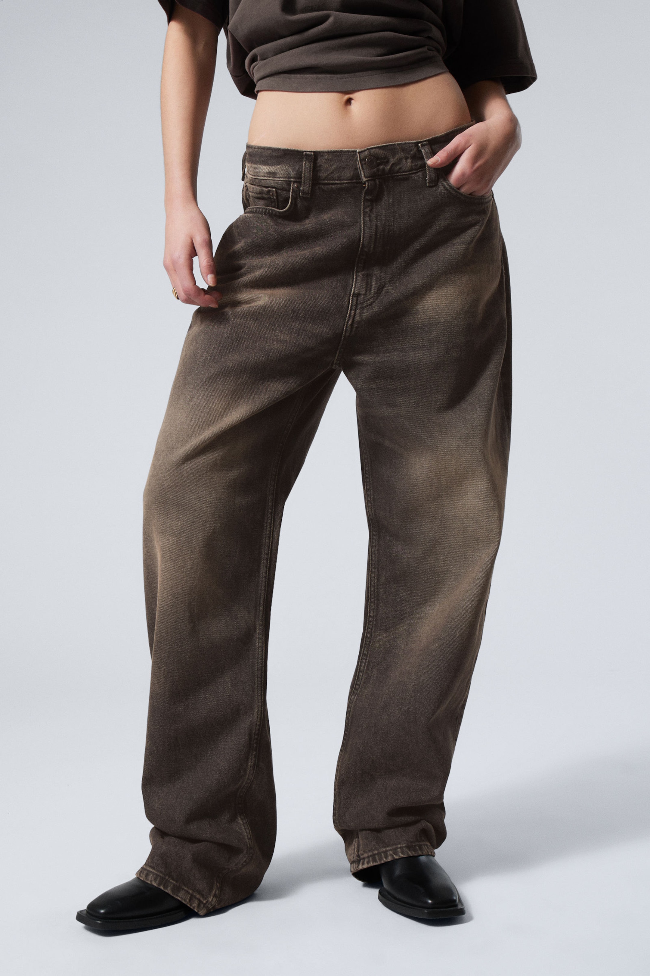 Bruin met wassing - Galaxy Loose Straight Leg Jeans - 2