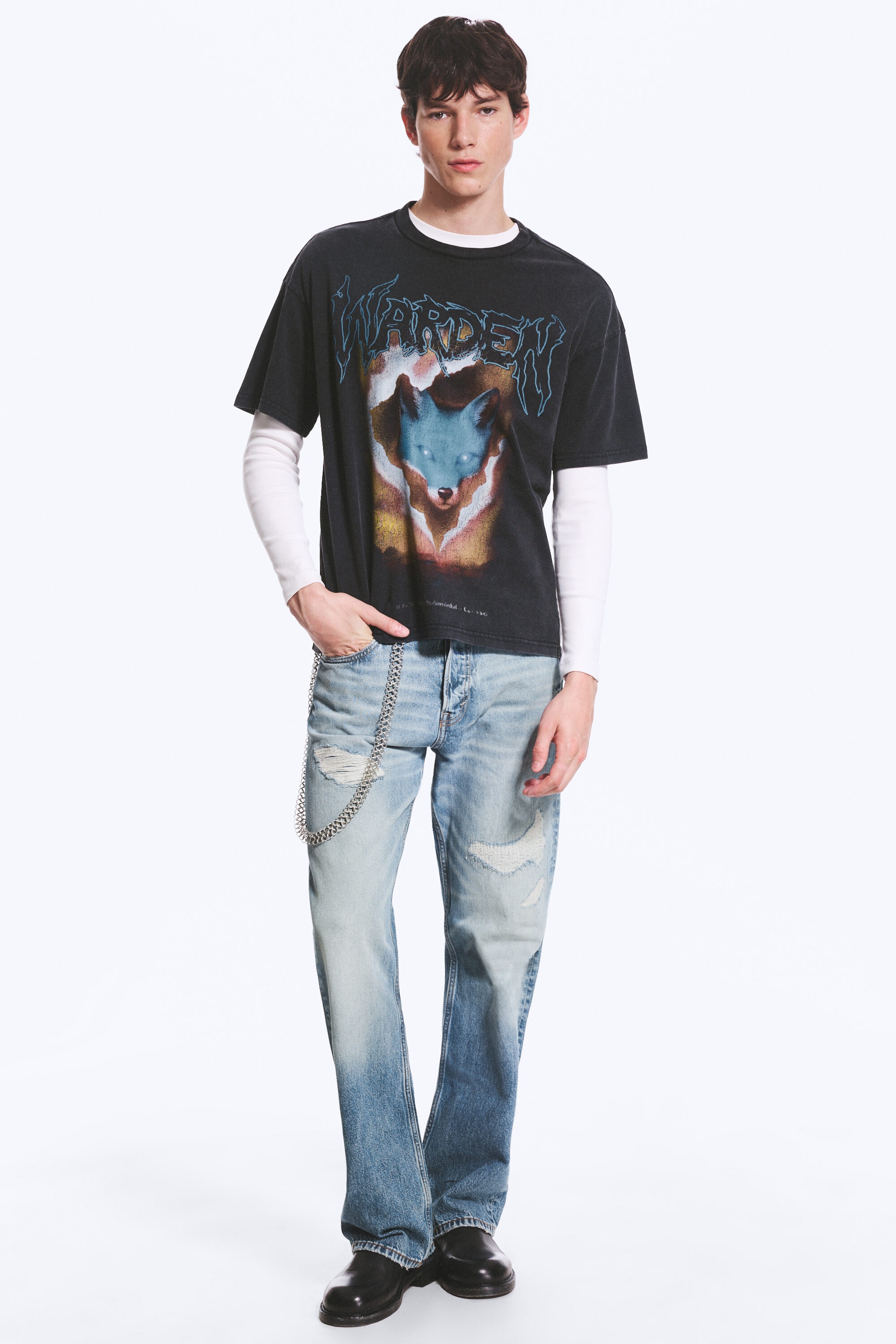Black - Warden - Boxig t-shirt med tryck - 2