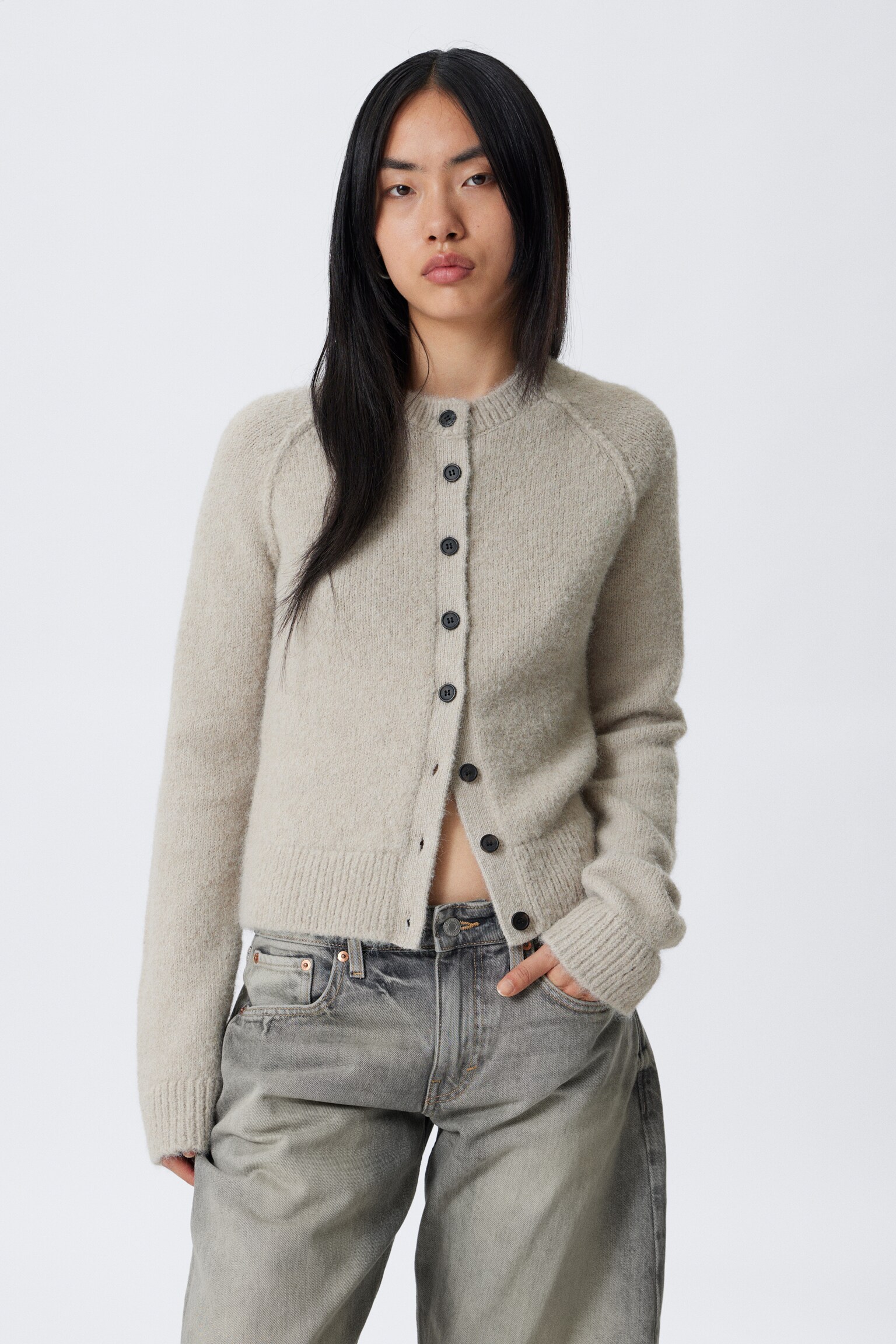 Soft Slim Fit Wool Blend Cardigan - Light Mole/Dark Grey Melange/Dark Green