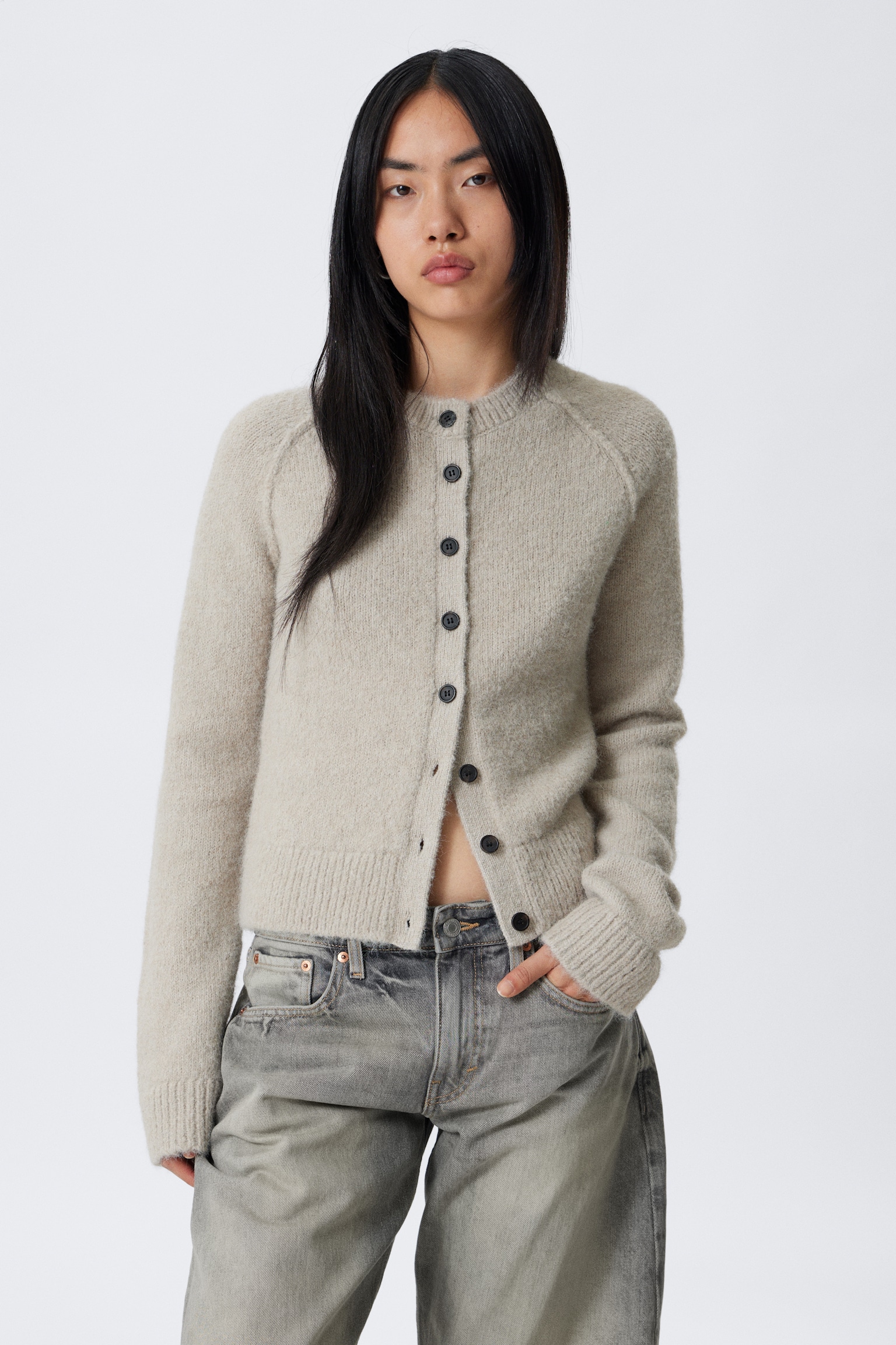 Kardigan Soft Slim Fit Wool Blend - Light Mole/Dark Grey Melange/Ciemnozielony