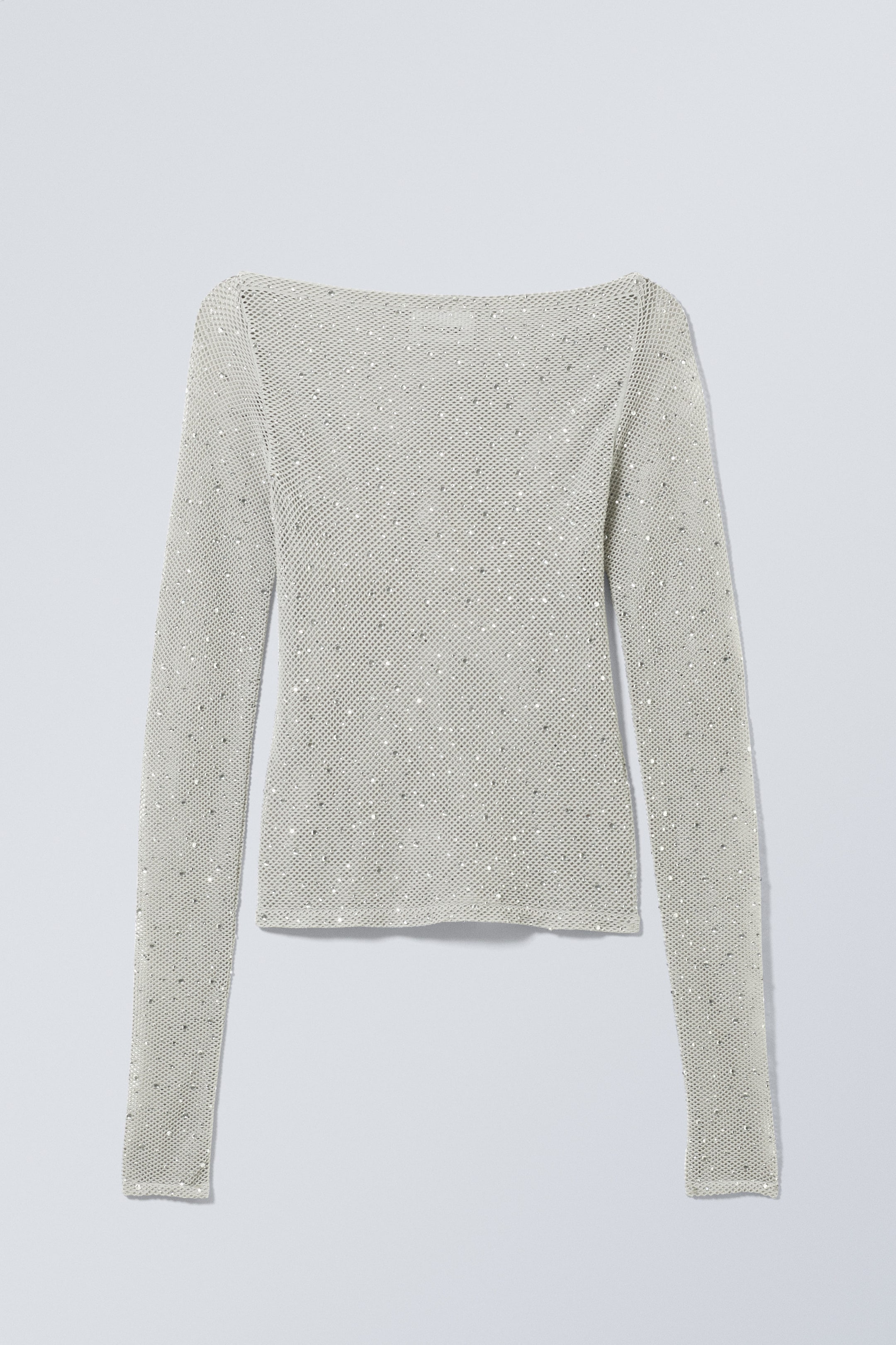 Grey - Net Rhinestone Long Sleeve Top - 1