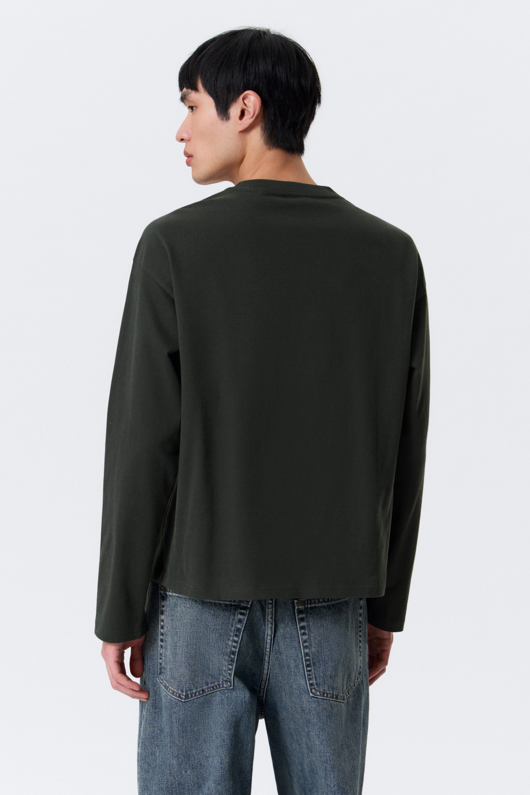 Dark Green - Loose Boxy Long-Sleeved T-shirt - 4