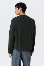 Dark Green - Loose Boxy Long-Sleeved T-shirt - 4