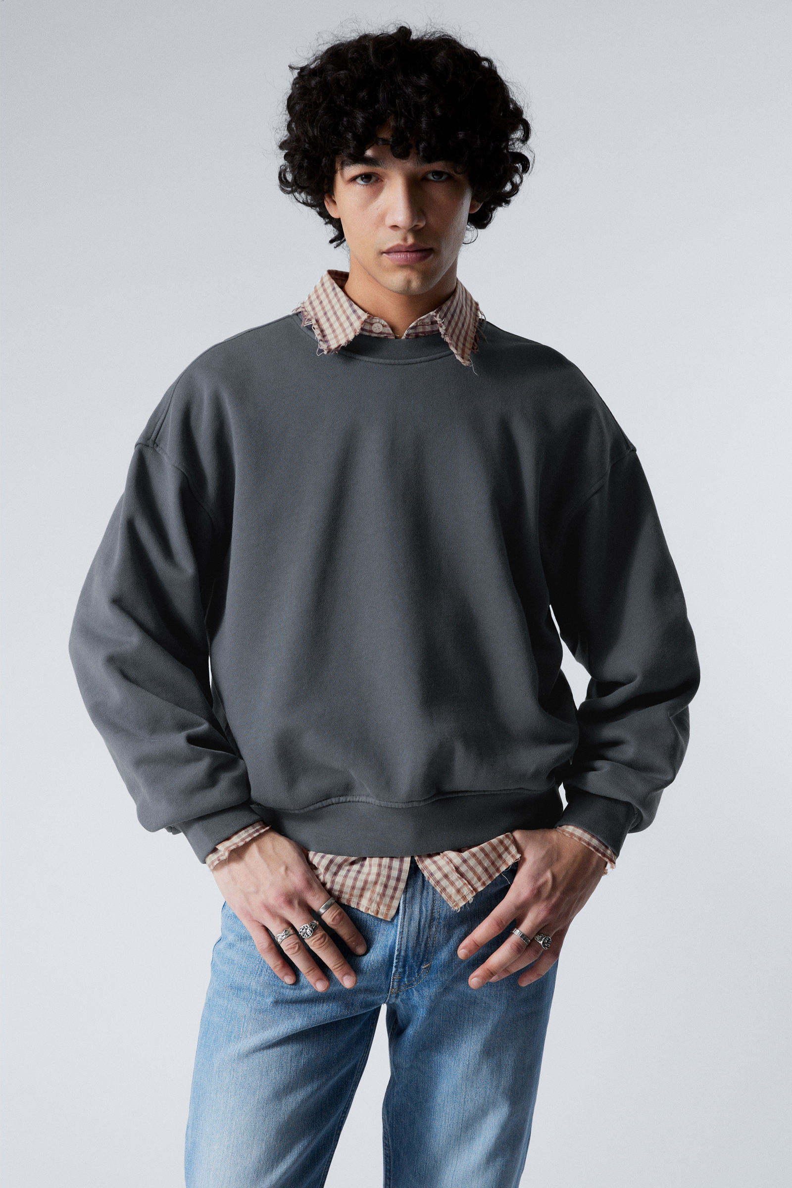 【UNDERBASE】Groovy heavyweight sweatshirts boxy heavyweight terry sweatshirt - Dark Dusty Blue | Weekday WW