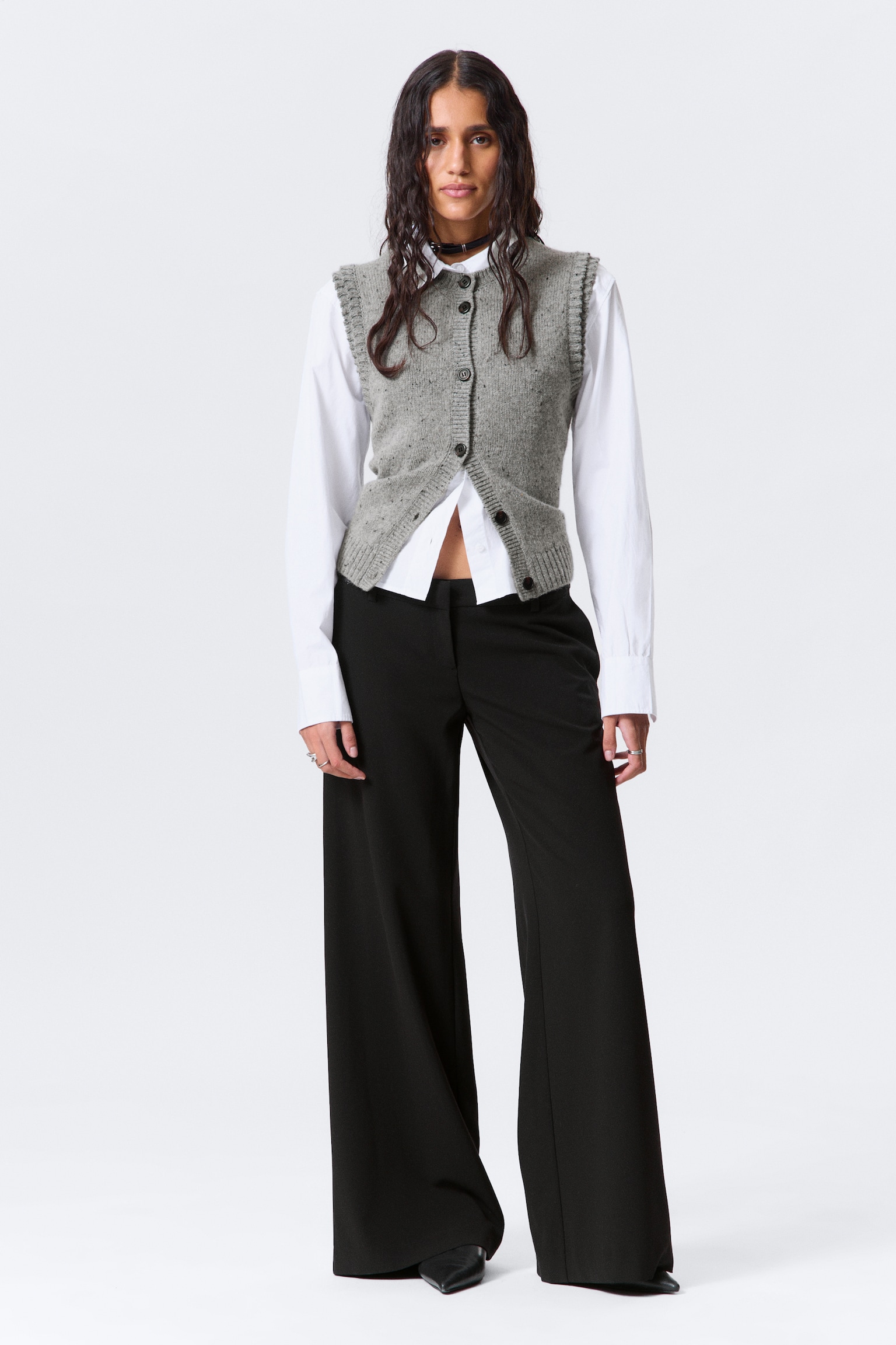 Low Flared Suit Trousers - Black/Striped Black/Checked Dark Mole