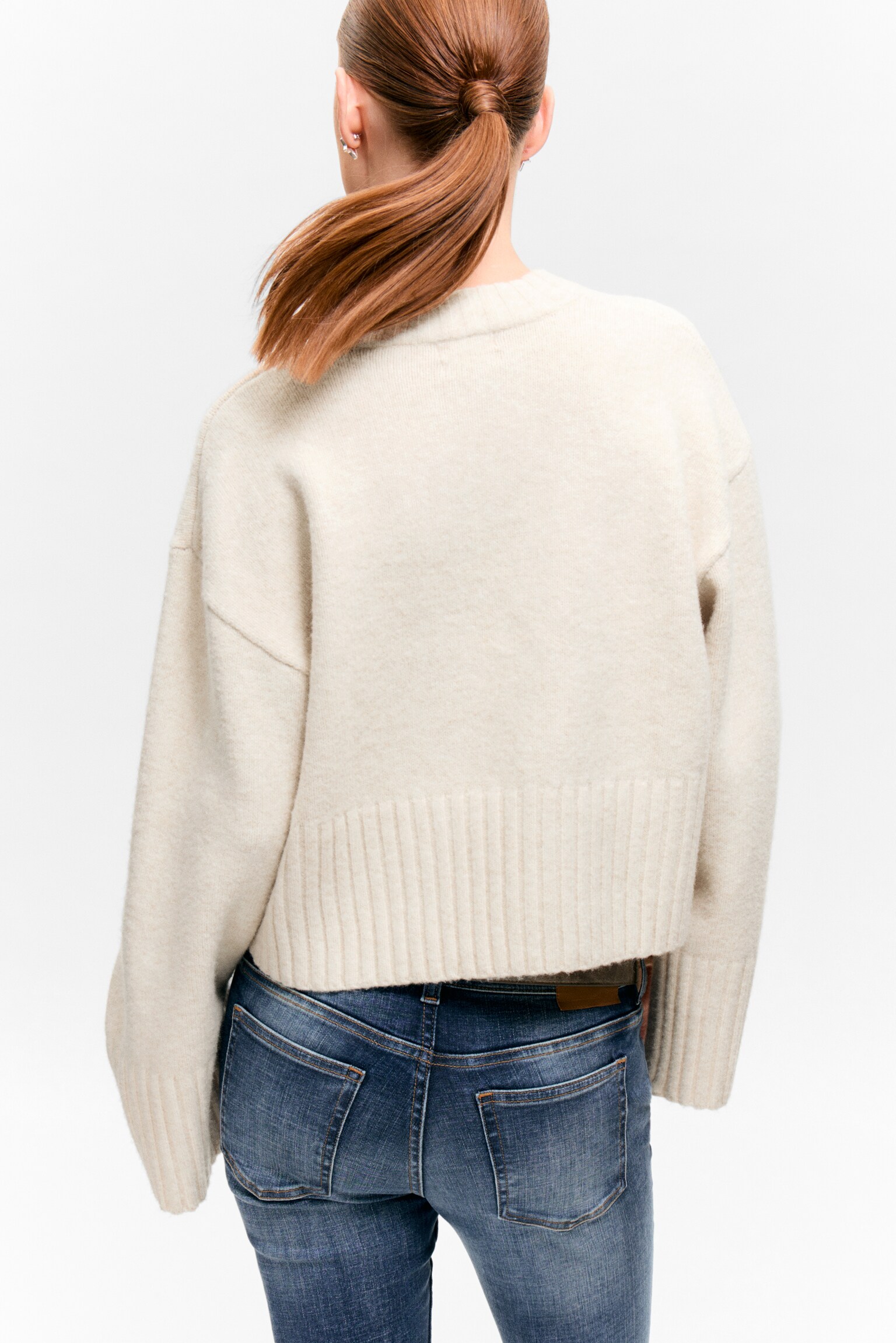 Pull oversize en maille - Blanc cendré/Rose poudré clair/Marron foncé - 3